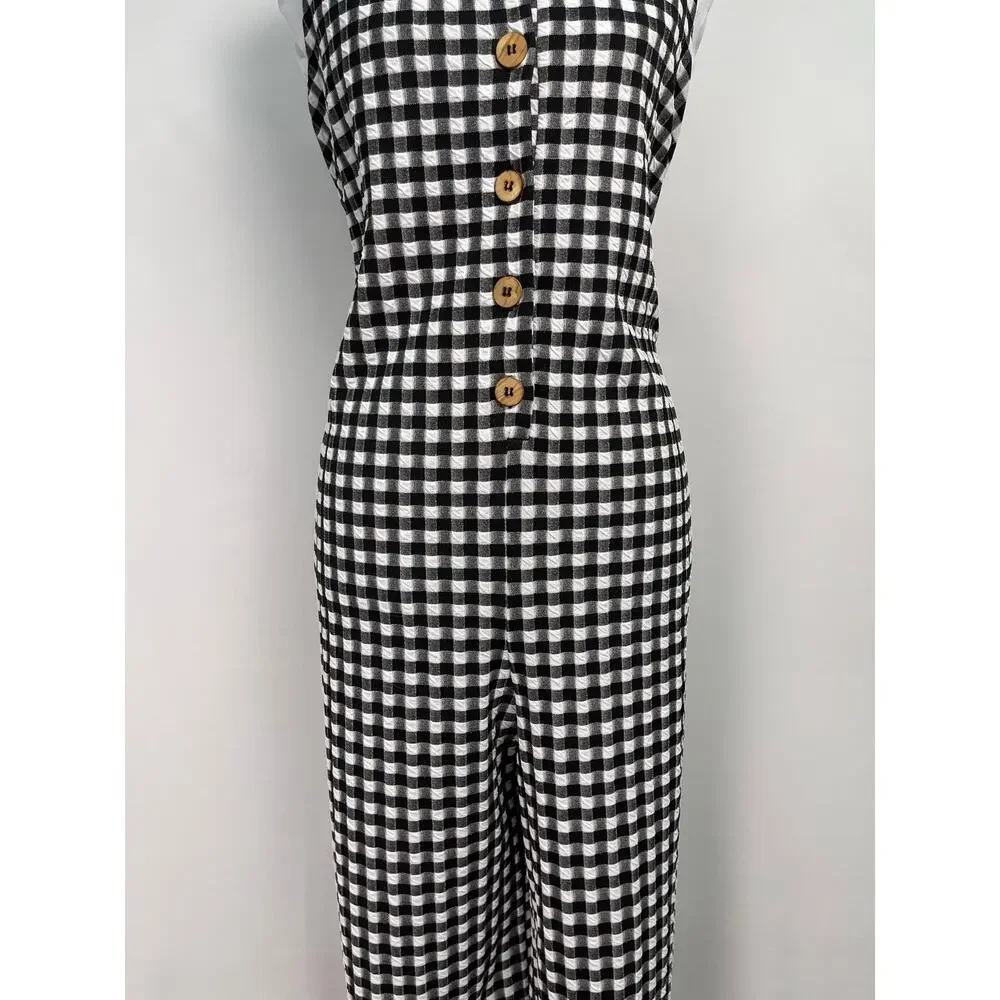 Maeve Anthropologie Black & White Gingham Check Jumpsuit Size M - Picture 4 of 11